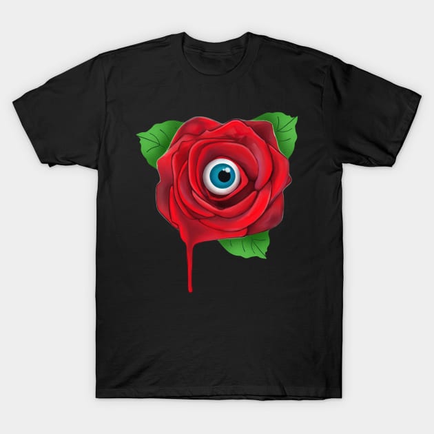 Spooky red rose with eyeball T-Shirt by Meakm